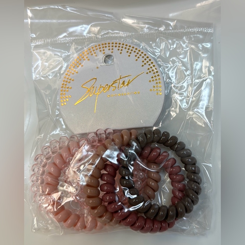 6 Spiral hair ties~ NWT sealed package~ earth tone really cute ponytail holders